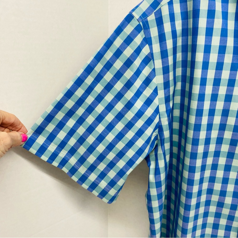 Orvis Short Sleeve Button Down Blue Green Plaid Size L Active Fit Pocket Casual - Picture 3 of 12